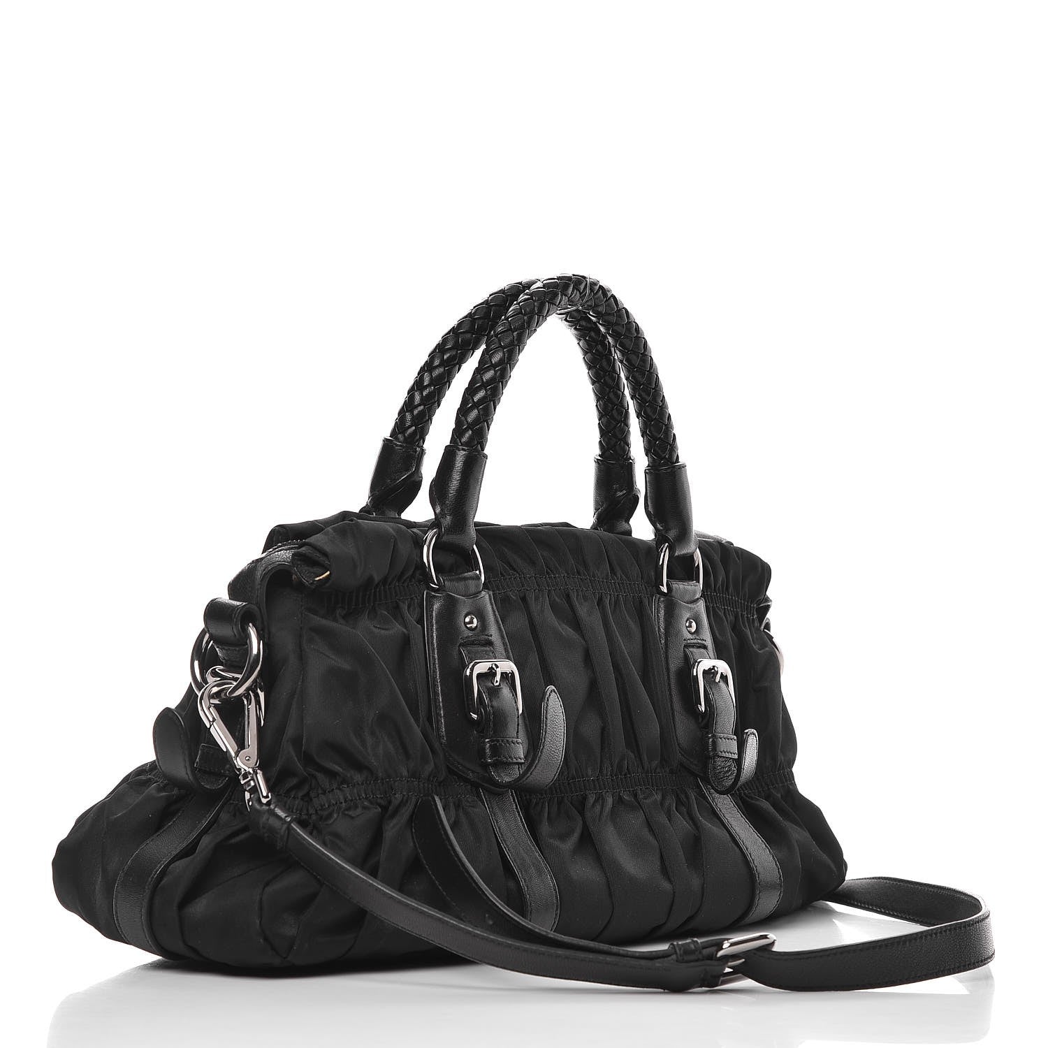 Prada Tessuto Nylon Nappa Braided Gaufre Shopping Satchel Black 4 of 10
