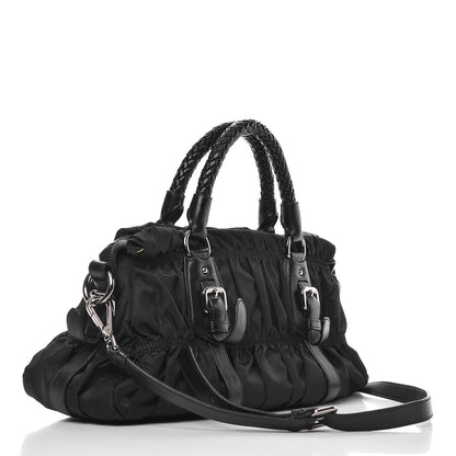 Prada Tessuto Nylon Nappa Braided Gaufre Shopping Satchel Black 4 of 10