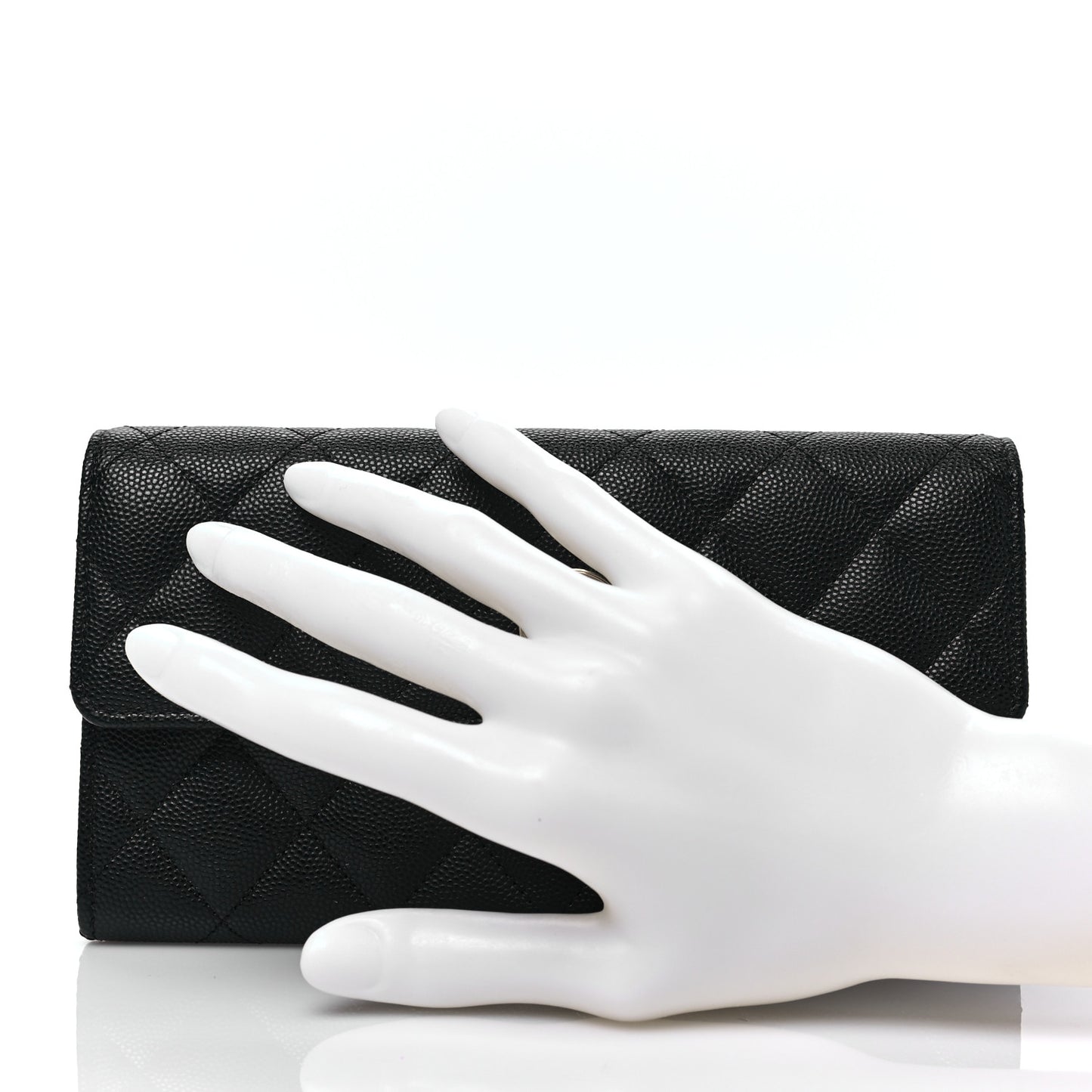 Caviar Quilted CC Large Gusset Flap Wallet Black