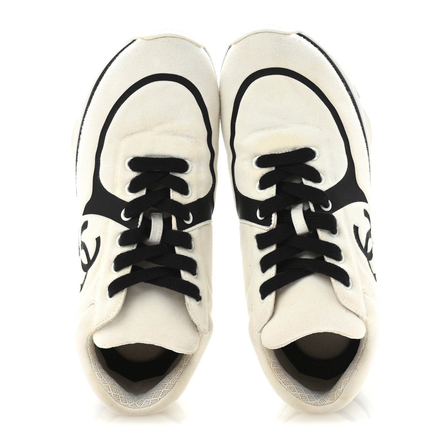 Chanel Nylon Suede Calfskin Womens CC Sneakers 39.5 White Black 2 of 9