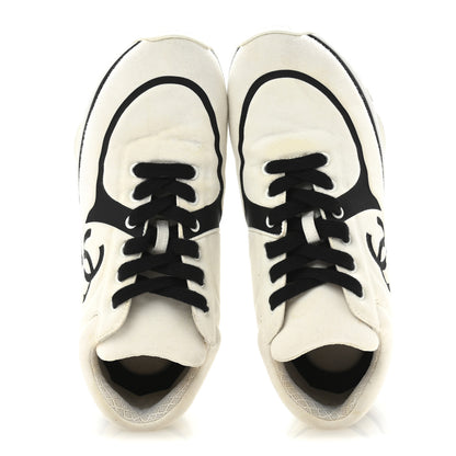 Chanel Nylon Suede Calfskin Womens CC Sneakers 39.5 White Black 2 of 9