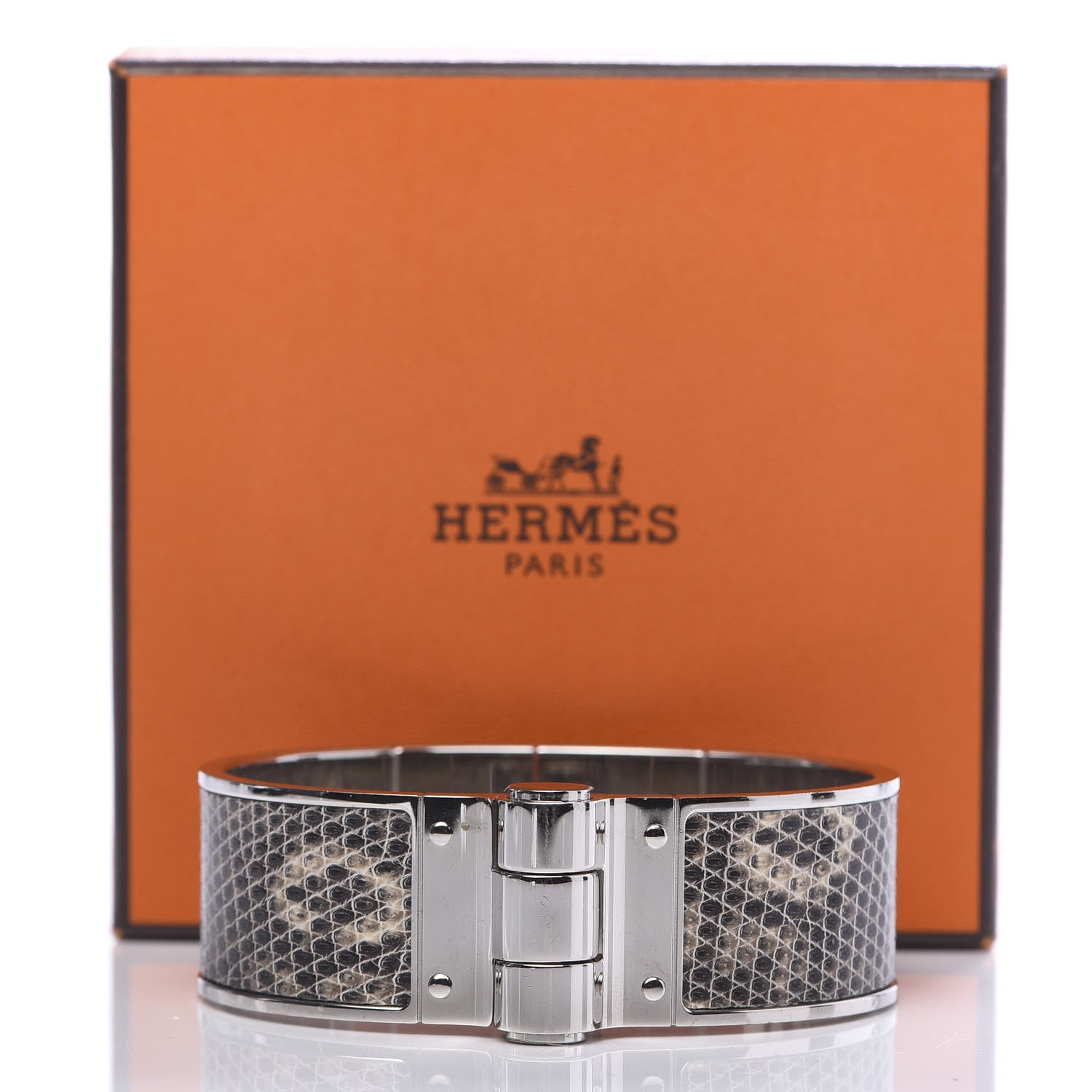 Hermes Lizard Charniere Cuir Wide Hinged Bracelet M Ombre 7 of 7