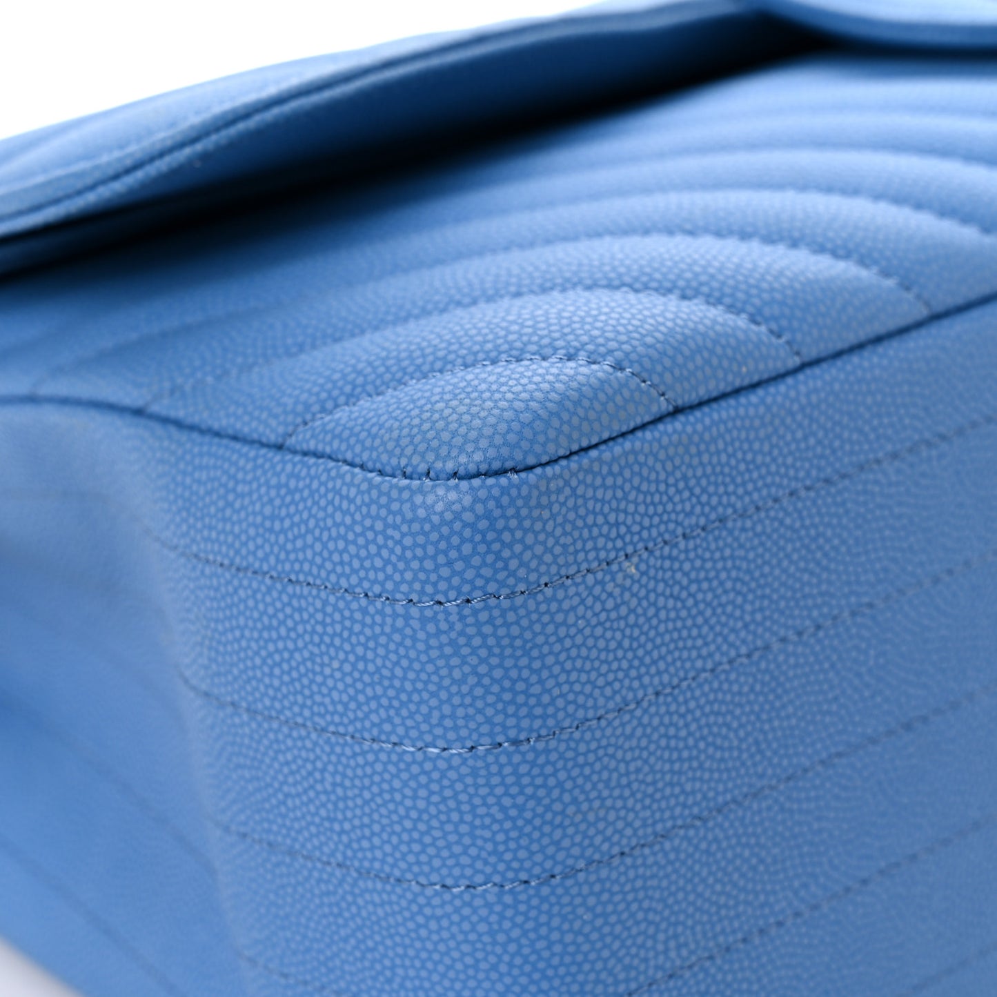 Caviar Flat Chevron Quilted Jumbo Double Flap Blue
