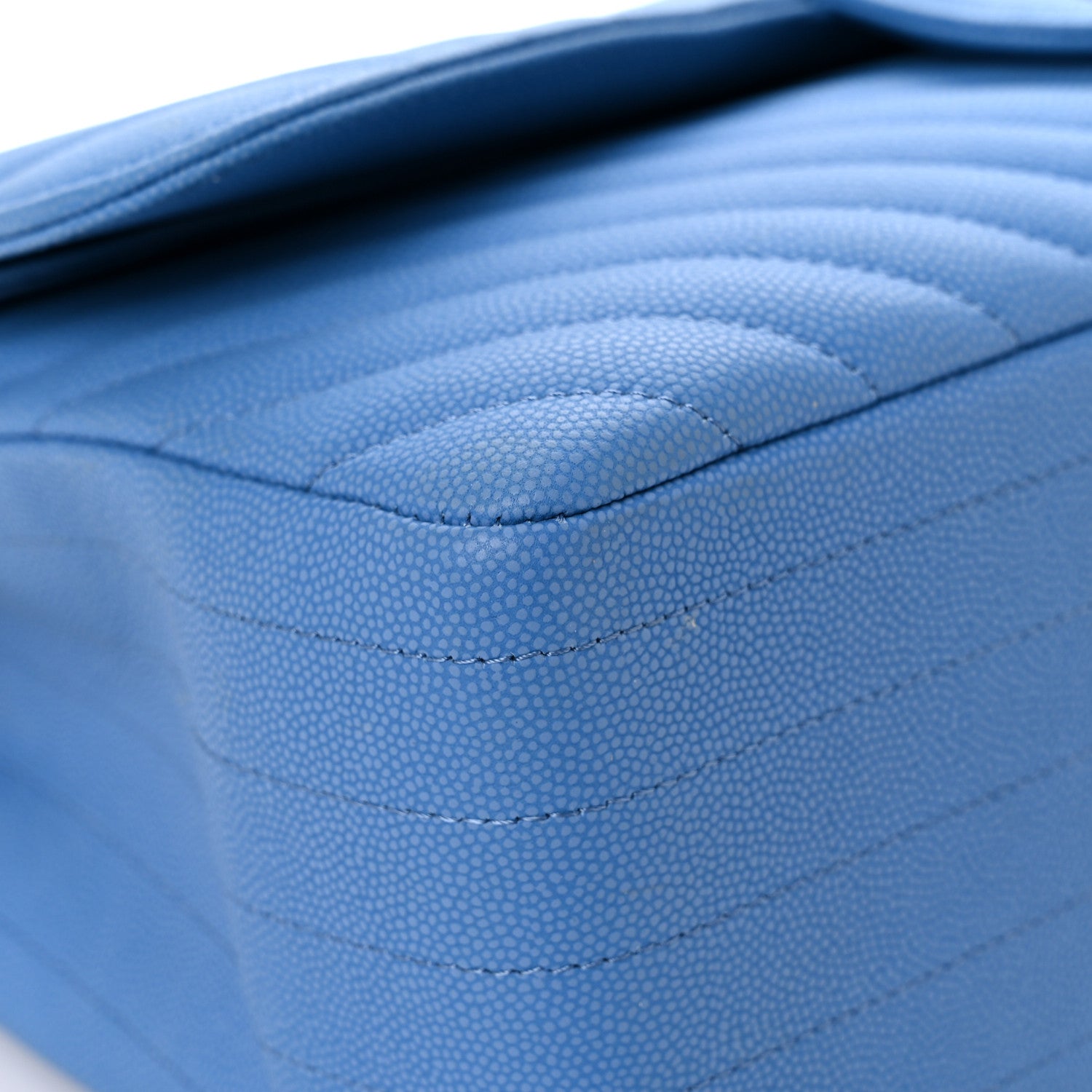 Chanel Caviar Flat Chevron Quilted Jumbo Double Flap Blue 8 of 19