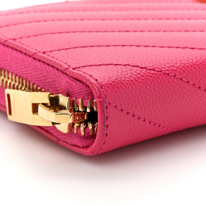 Saint Laurent Grain De Poudre Matelasse Chevron Monogram Zip Around Wallet Fuchsia 10 of 11