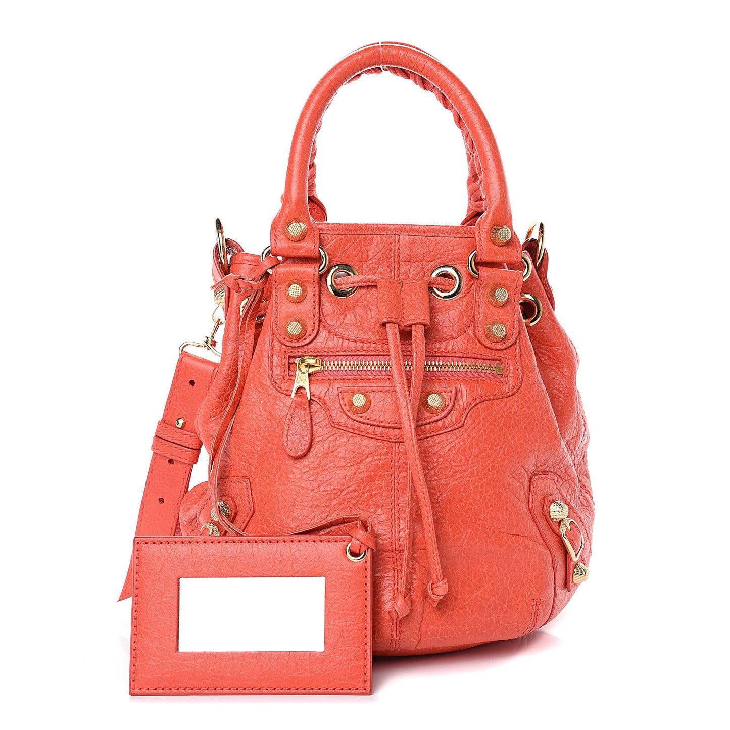 Agneau Giant 12 Rose Gold Hardware Mini Pompon Rose Corail