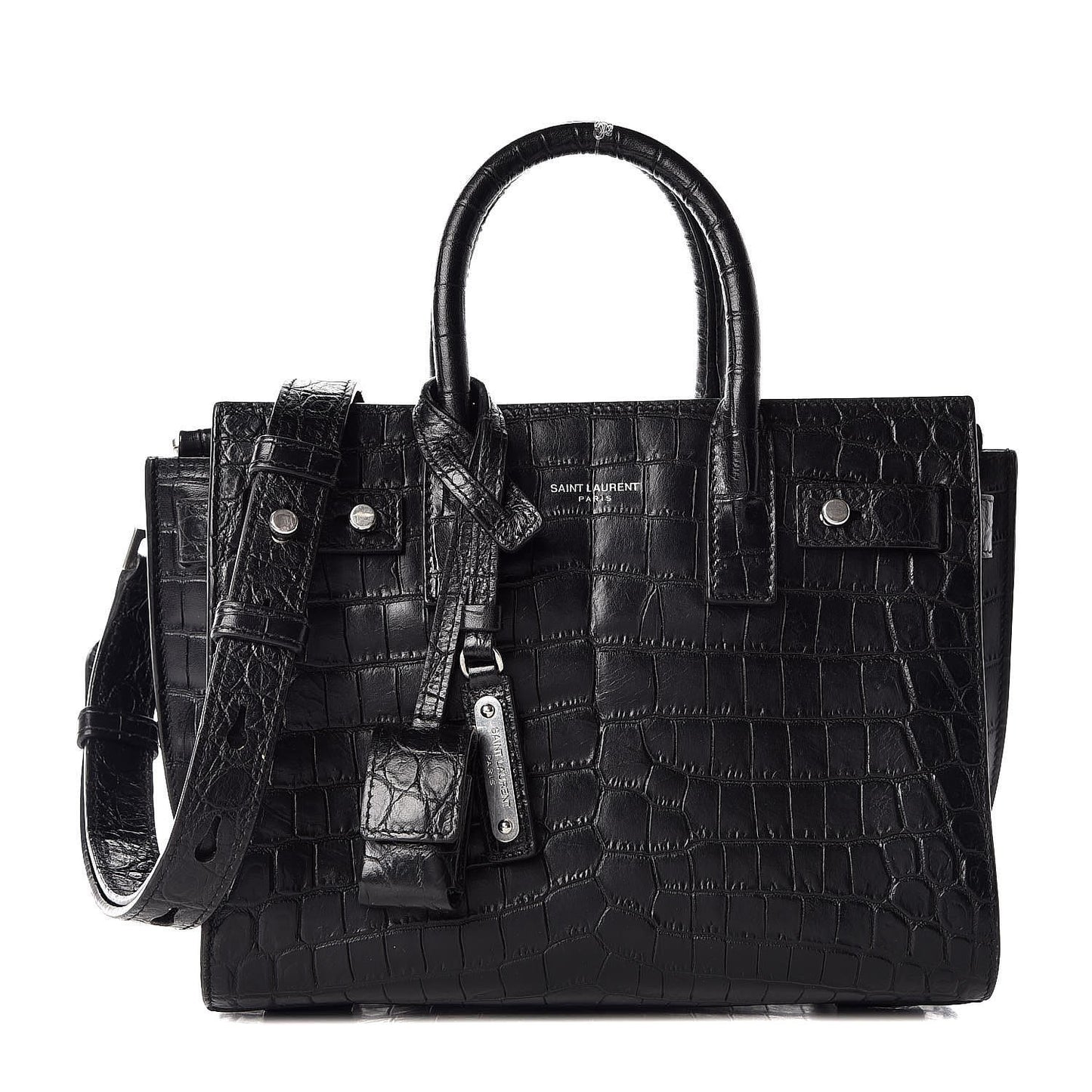 Calfskin Crocodile Embossed Nano Sac De Jour Black