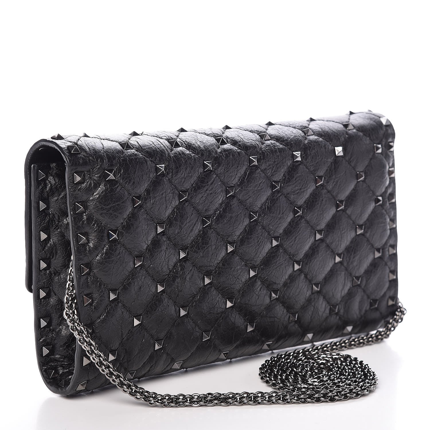 Valentino Garavani Craquele Nappa Rockstud Spike Wallet on Chain Black 3 of 10