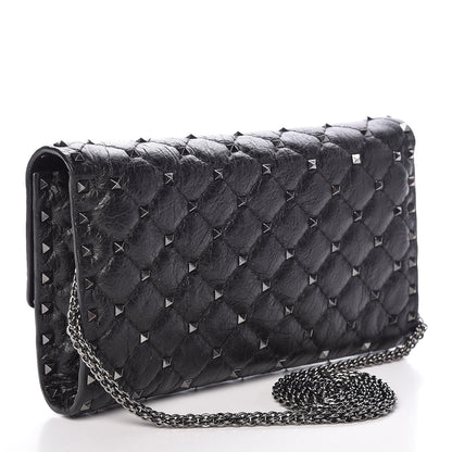 Valentino Garavani Craquele Nappa Rockstud Spike Wallet on Chain Black 3 of 10