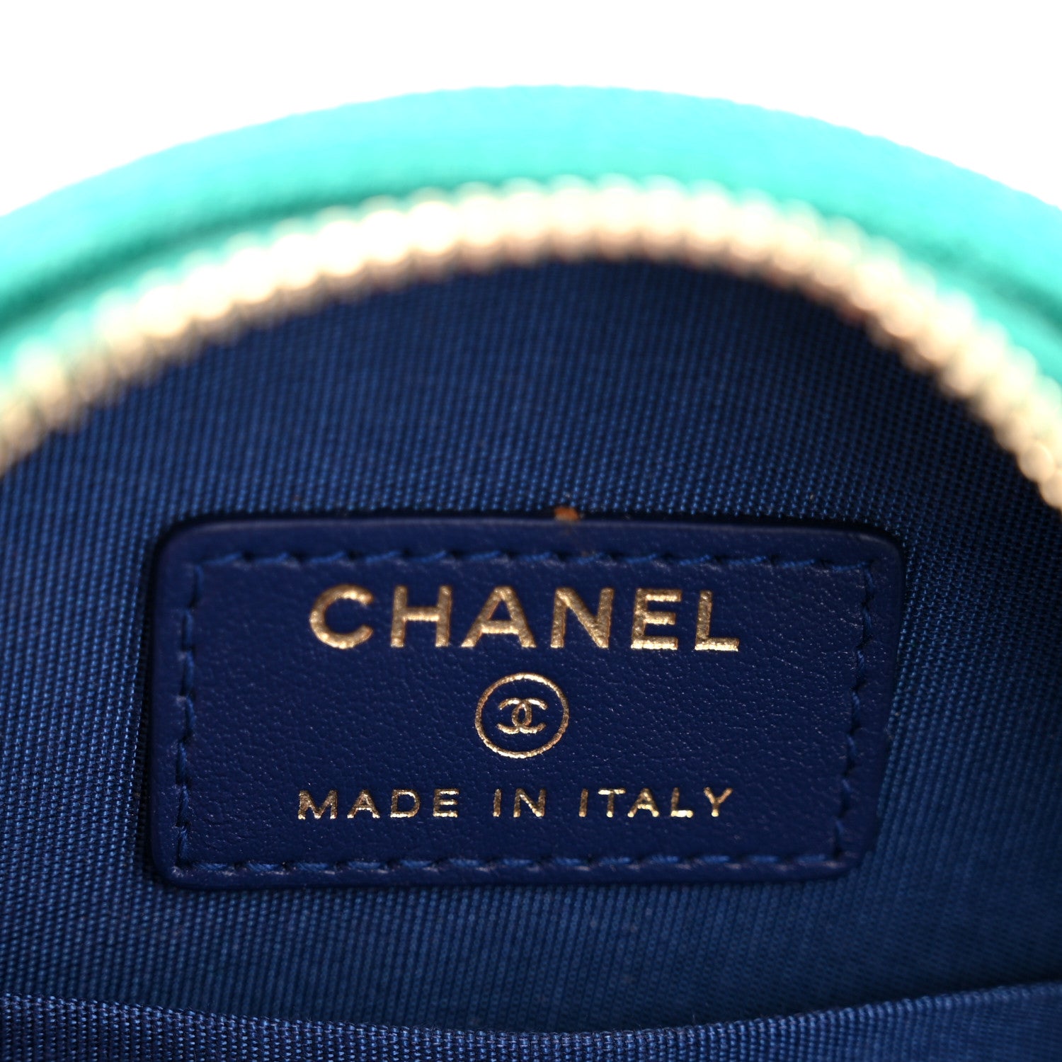 Chanel Jersey Quilted CC Filigree Round Clutch With Chain Blue Green Black 6 of 10