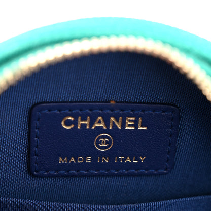 Chanel Jersey Quilted CC Filigree Round Clutch With Chain Blue Green Black 6 of 10