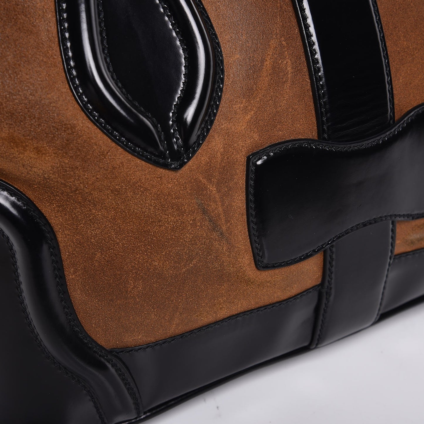 Calfskin Suede Frame Bag Brown Black