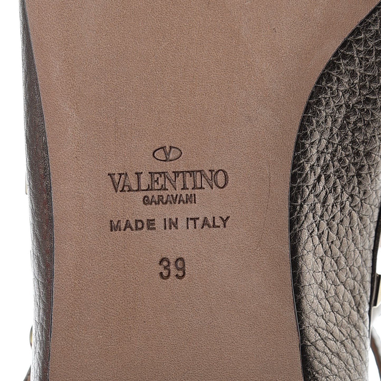 Metallic Pebbled Calfskin Rockstud Cage Ballerina Flats 39 Sasso