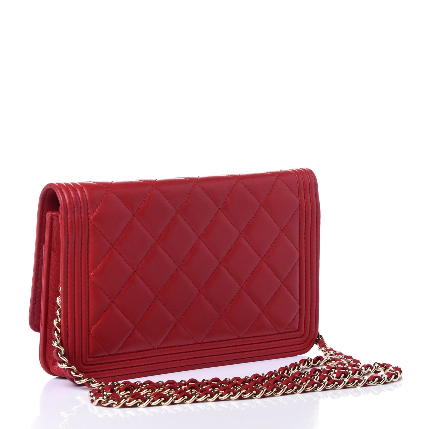 Lambskin Quilted Boy Wallet On Chain WOC Red