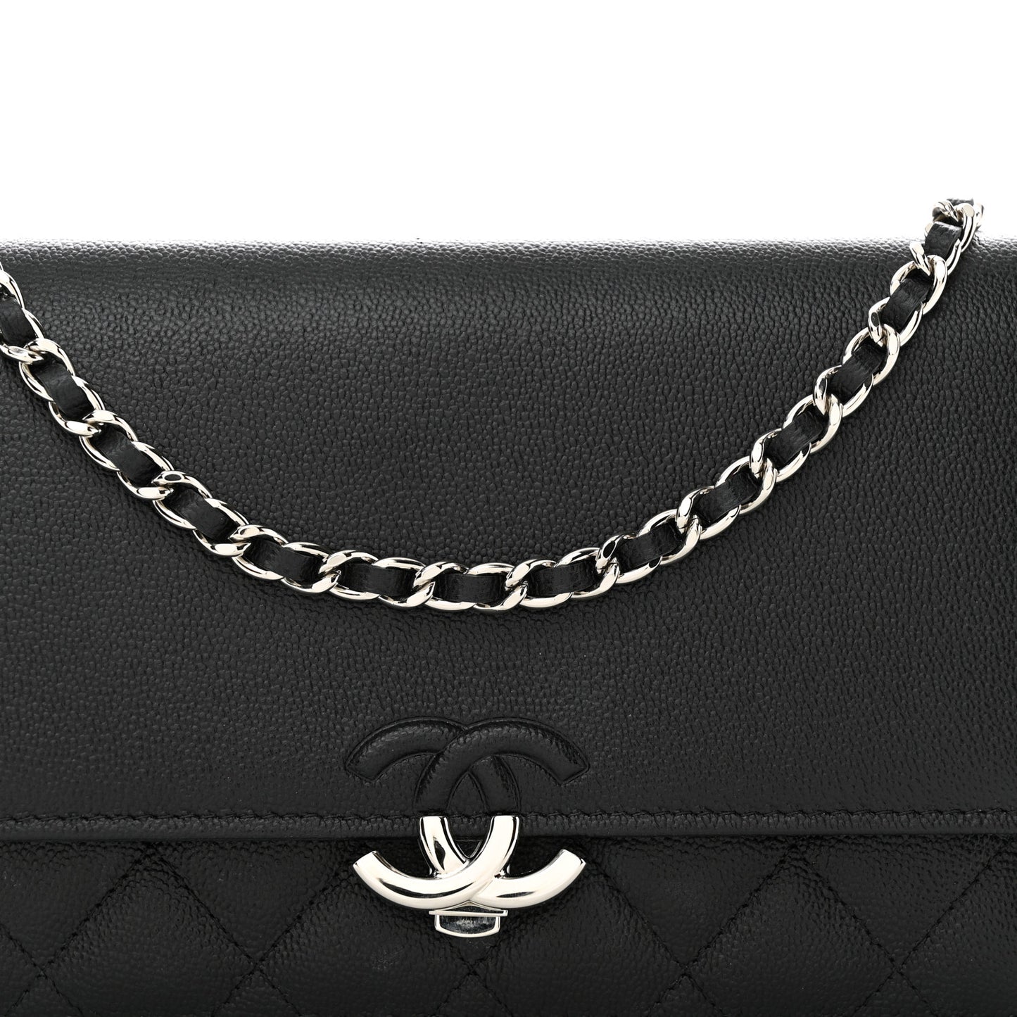 Grained Calfskin Quilted CC Box Wallet On Chain WOC Black