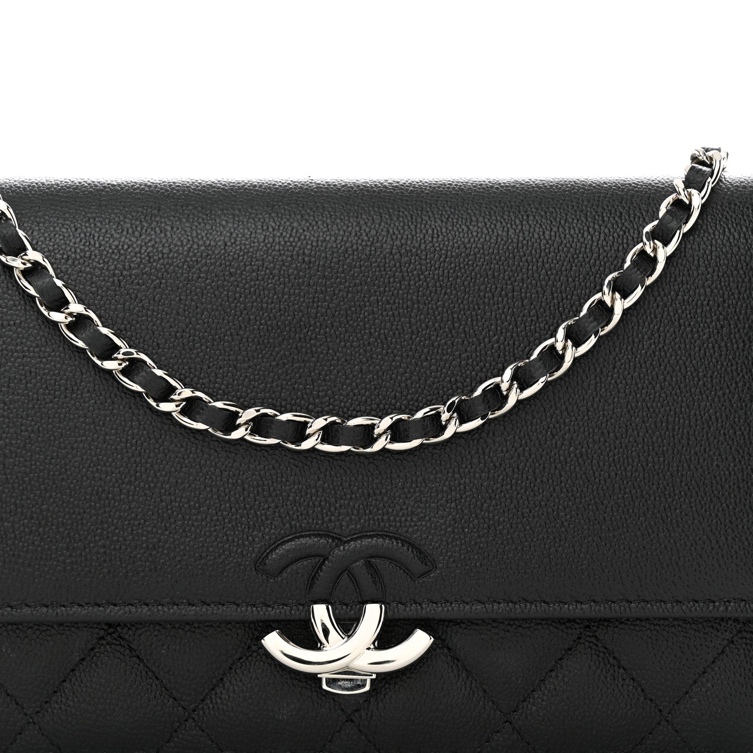Chanel Grained Calfskin Quilted CC Box Wallet On Chain WOC Black 9 of 12