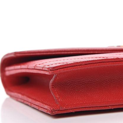 Saint Laurent Grain De Poudre Matelasse Chevron Monogram Envelope Chain Wallet New Red 9 of 12