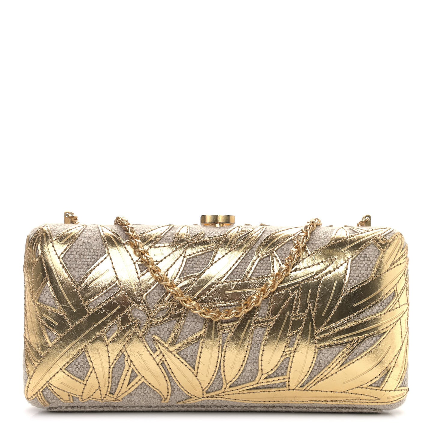 Pleated Toile Embroidered Lambskin Evening In Greece Clutch Gold