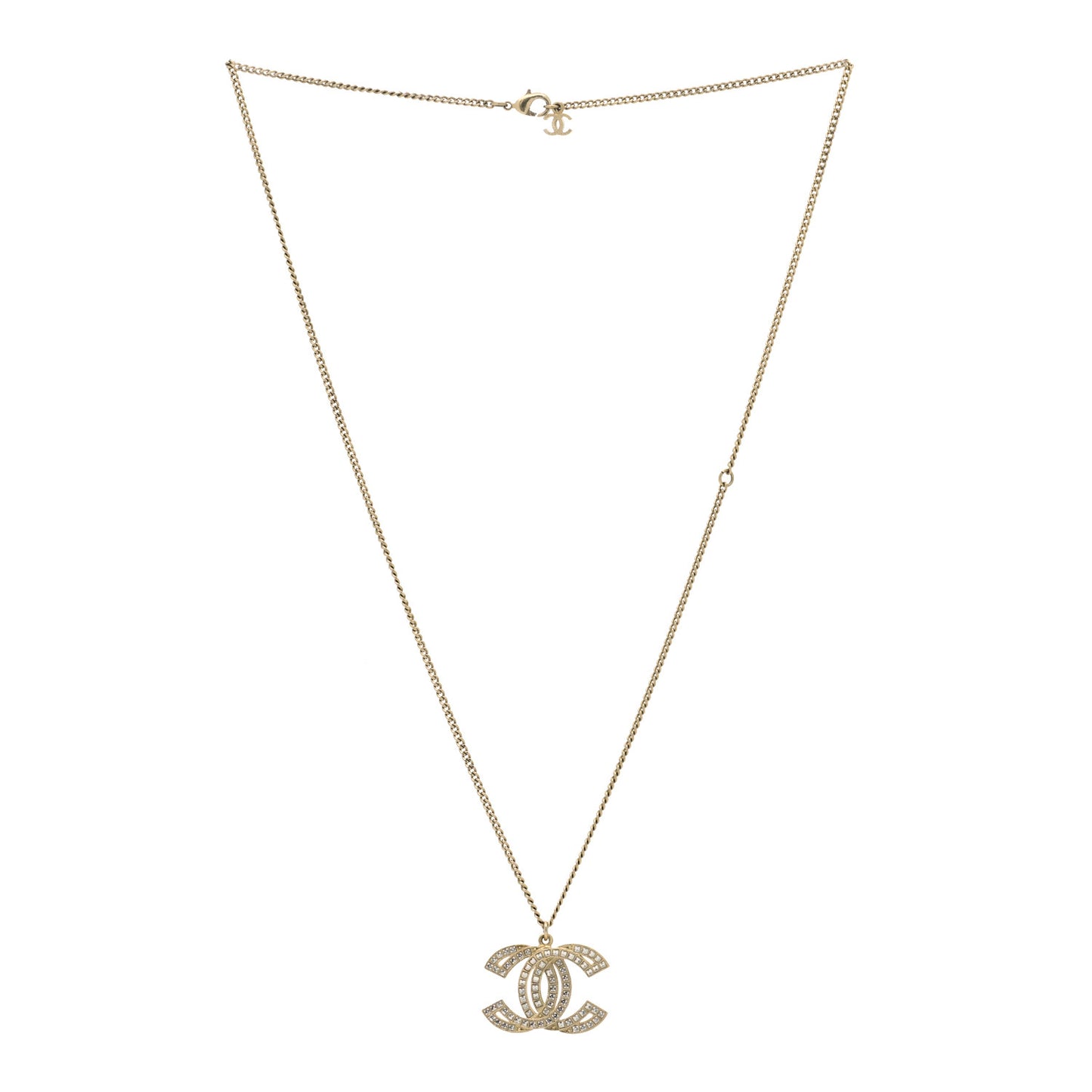 Metal Crystal Baguette CC Pendant Necklace Gold