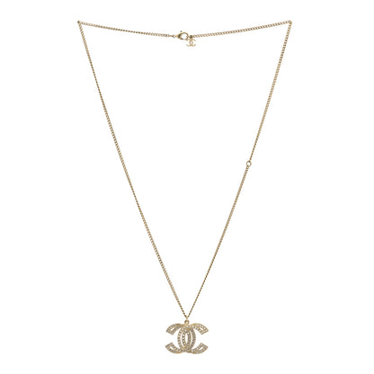 Chanel Metal Crystal Baguette CC Pendant Necklace Gold 3 of 5