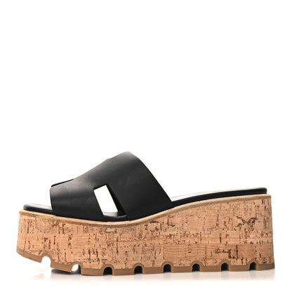 Hermes Calfskin Cork Eze 30 Sandals 37 Black 1 of 9