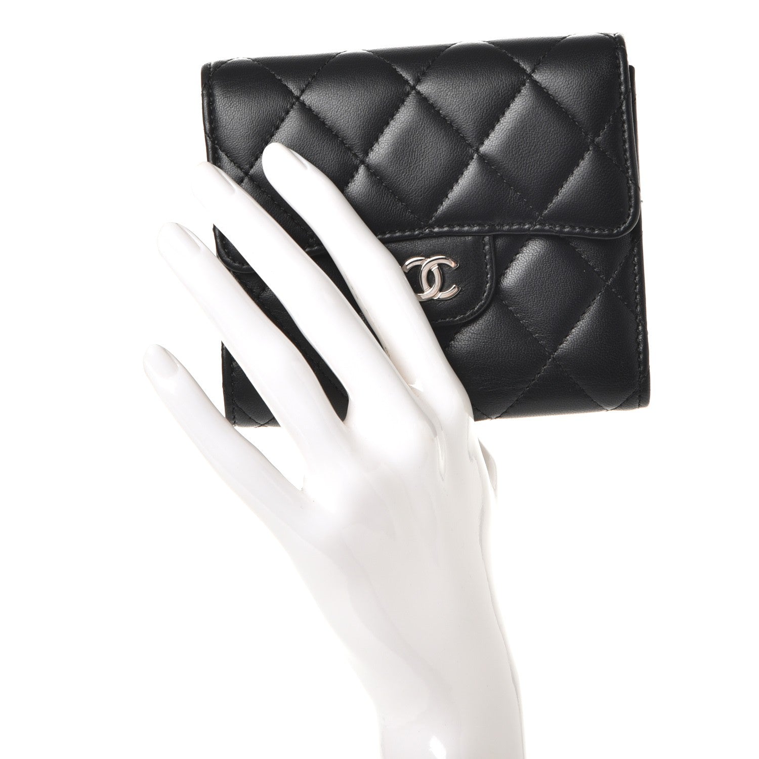 Chanel Lambskin Quilted Small Compact Wallet Black 2 of 9