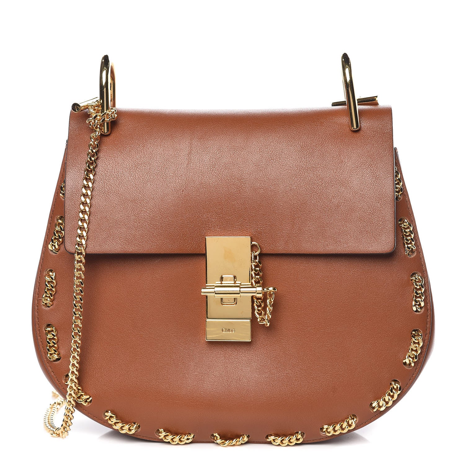 Chloe Calfskin Drew Chain Shoulder Bag Tobacco 1 of 15