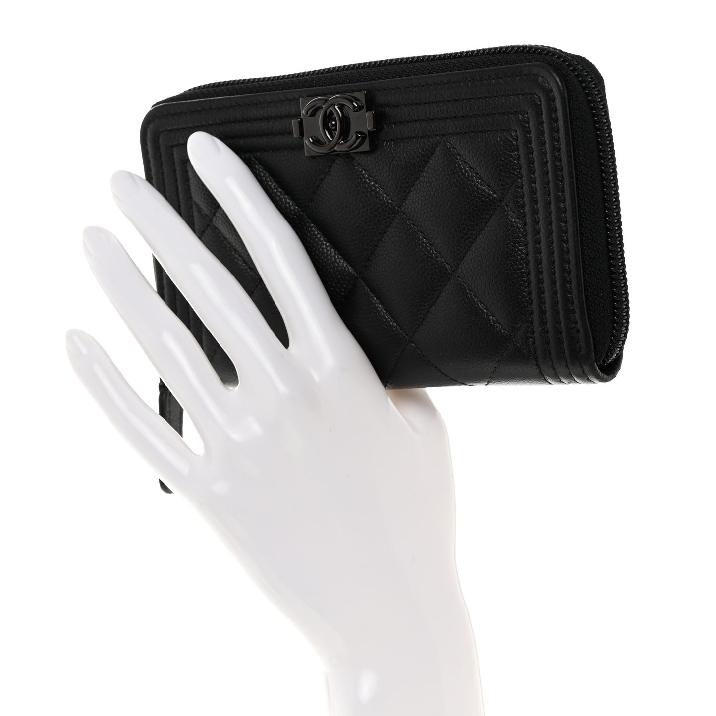 Caviar Quilted Small Boy Zip Around Wallet So Black
