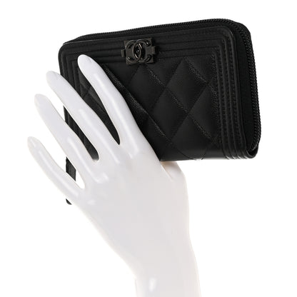 Chanel Caviar Quilted Small Boy Zip Around Wallet So Black 2 of 10