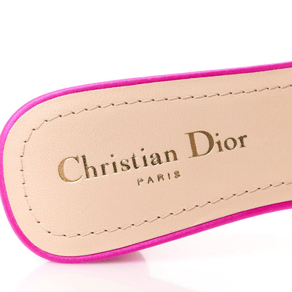 Christian Dior Satin Dioriviera Embroidered Dway 35mm Slide Sandals 39 Rani Pink 7 of 9