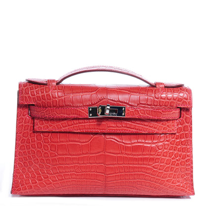 Hermes Matte Alligator Kelly Pochette Bougainvillea 1 of 8