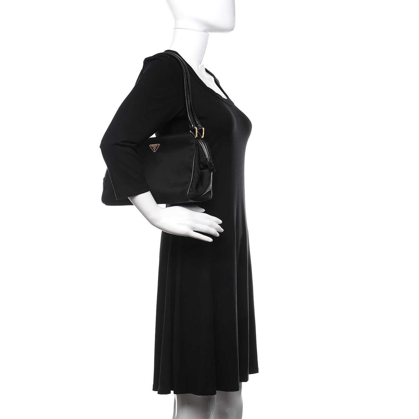 Tessuto Nylon Soft Calfskin Shoulder Bag Black