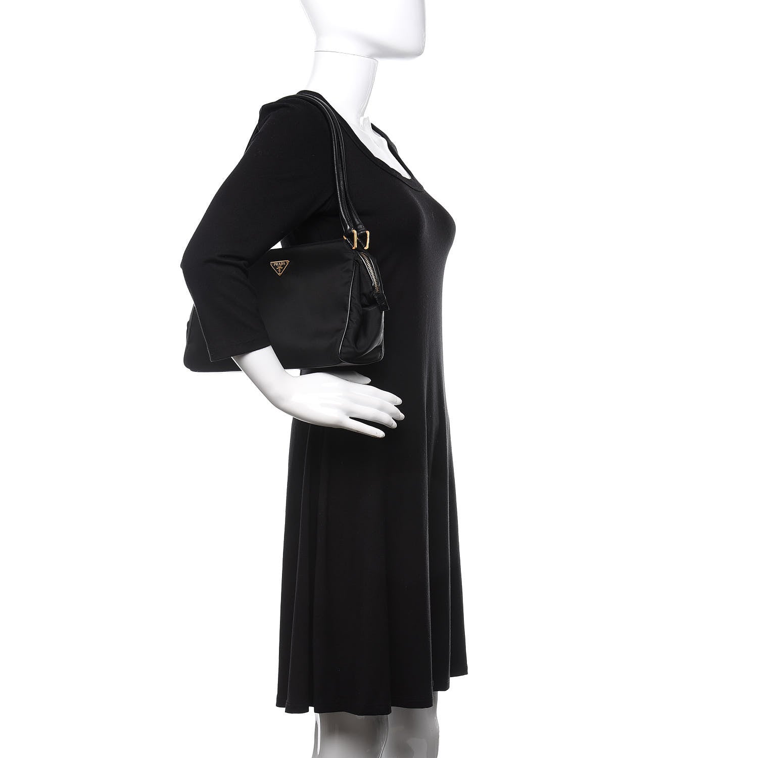 Prada Tessuto Nylon Soft Calfskin Shoulder Bag Black 2 of 11