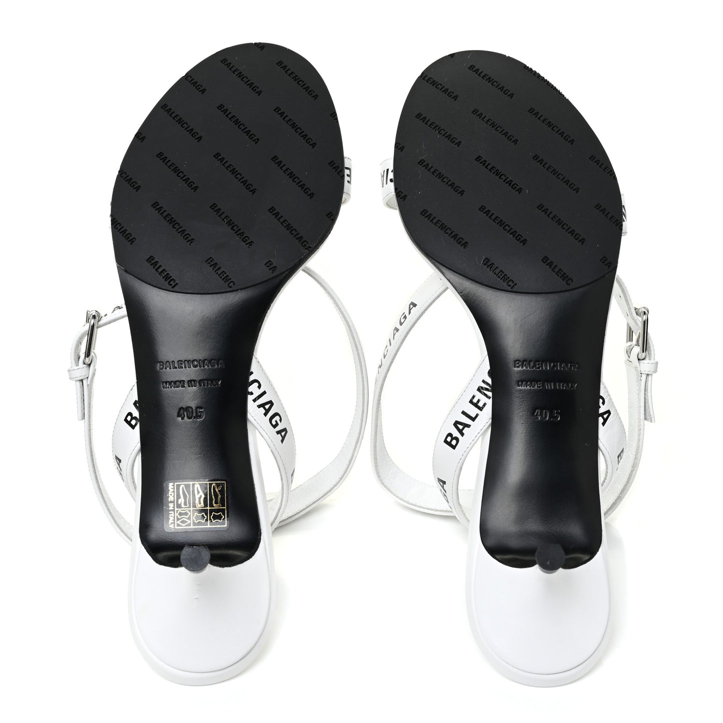 Smooth Calfskin Allover Logo Ankle Strap Kitten Heel Sandals 40.5 White Black