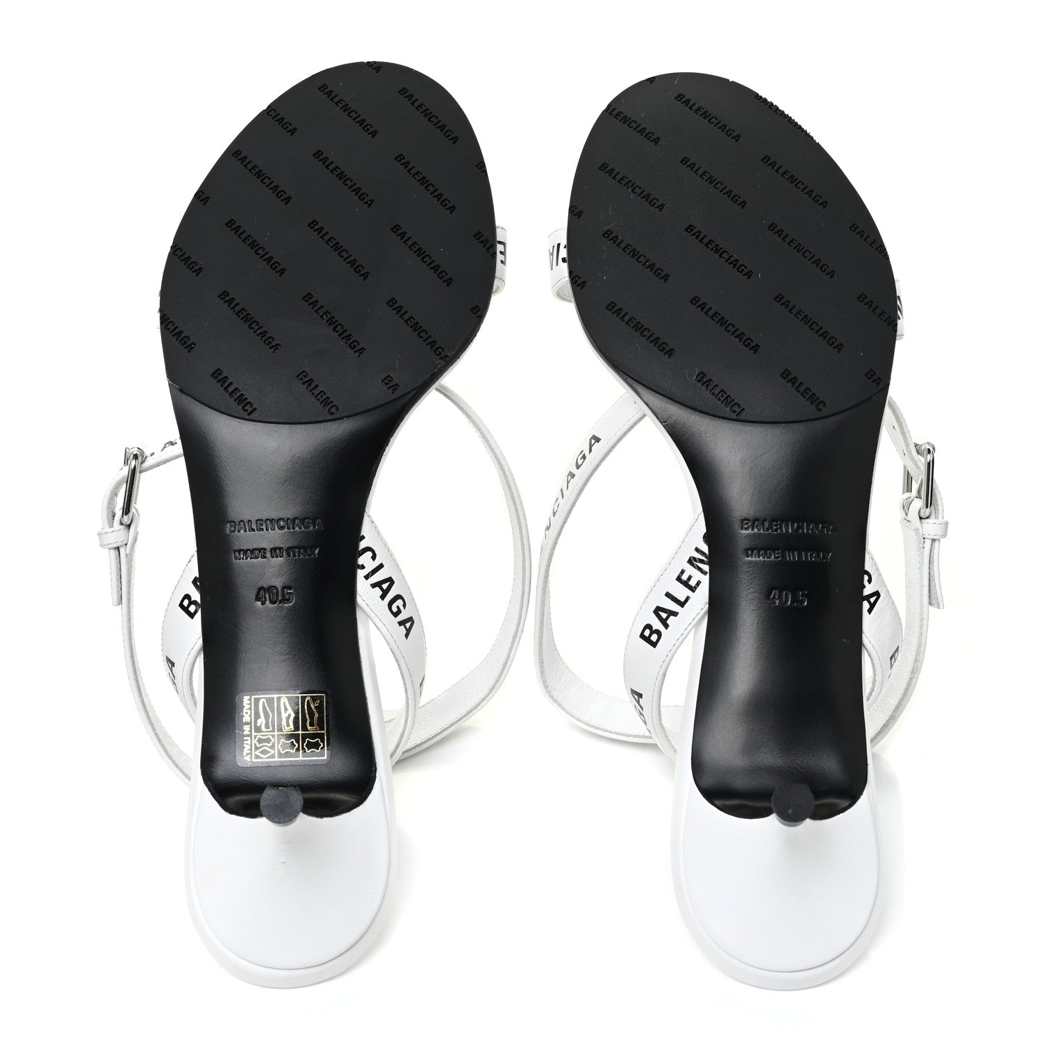Balenciaga Smooth Calfskin Allover Logo Ankle Strap Kitten Heel Sandals 40.5 White Black 5 of 10