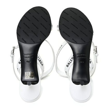 Balenciaga Smooth Calfskin Allover Logo Ankle Strap Kitten Heel Sandals 40.5 White Black 5 of 10