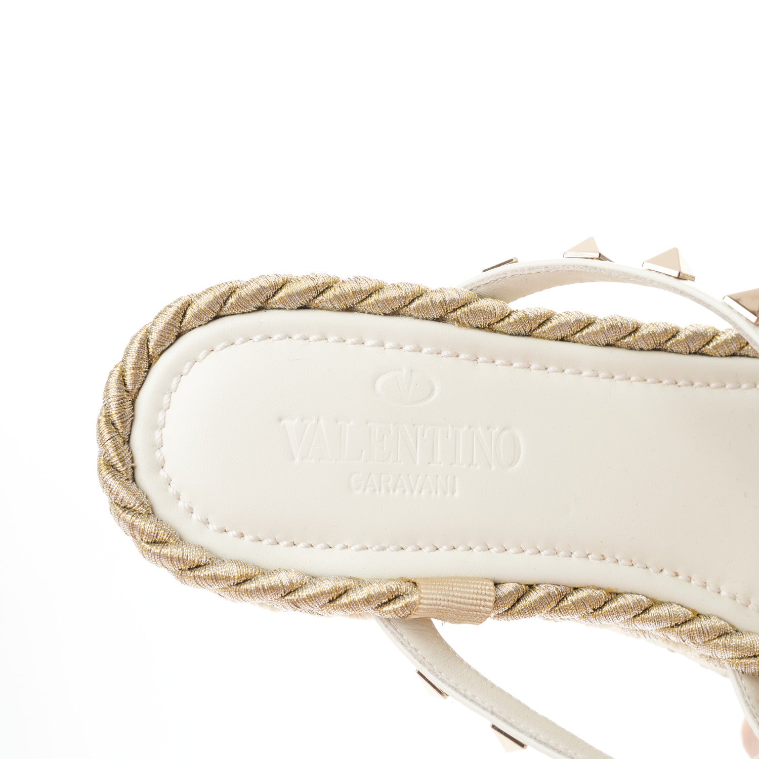 Valentino Garavani Calfskin Rockstud Ankle Strap Torchon Espadrille Caged 30/55mm Sandals 39 Light Ivory 7 of 8