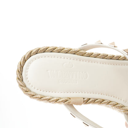 Valentino Garavani Calfskin Rockstud Ankle Strap Torchon Espadrille Caged 30/55mm Sandals 39 Light Ivory 7 of 8