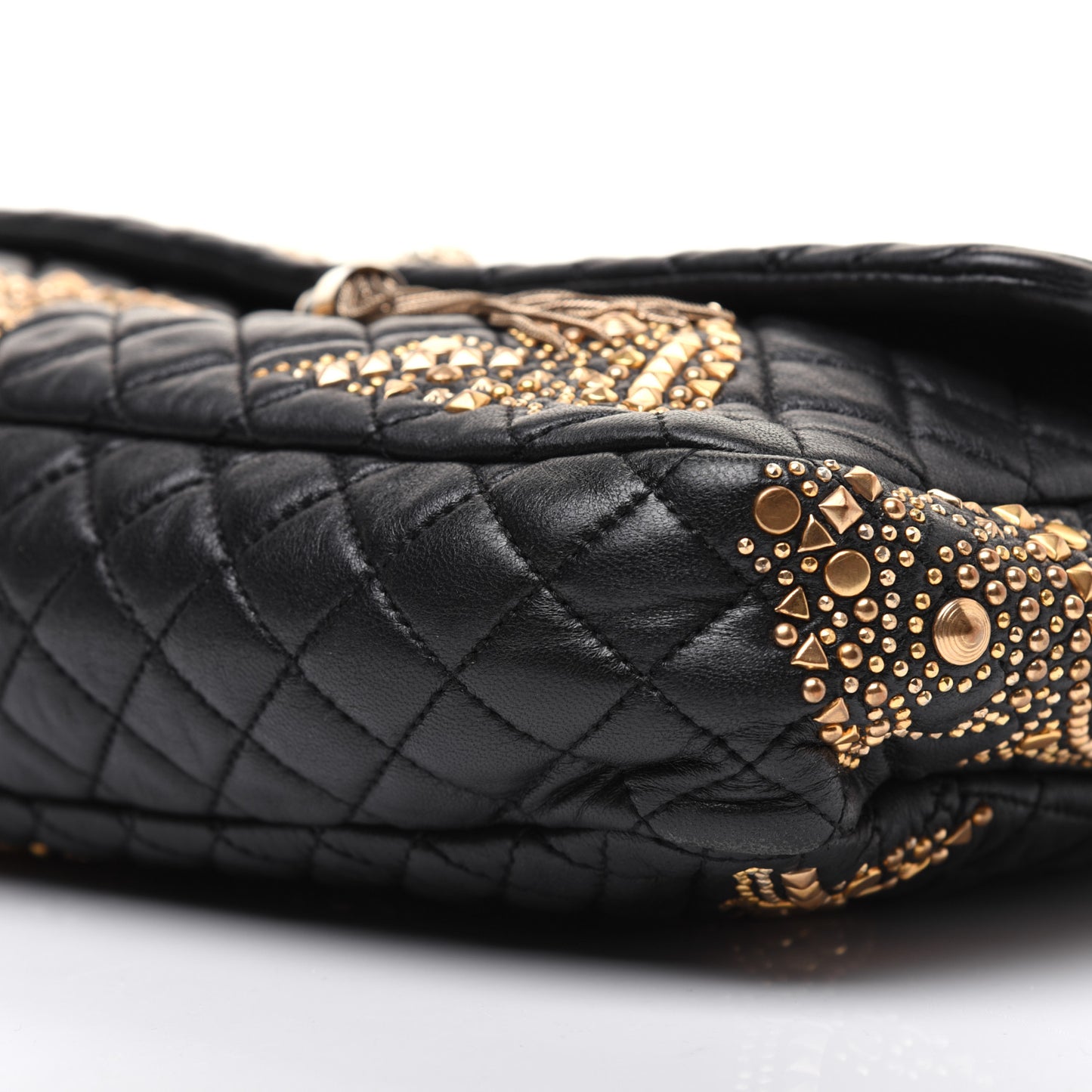 Nappa Barocco Quilted Studded Calliope Vanitas Shoulder Bag Black
