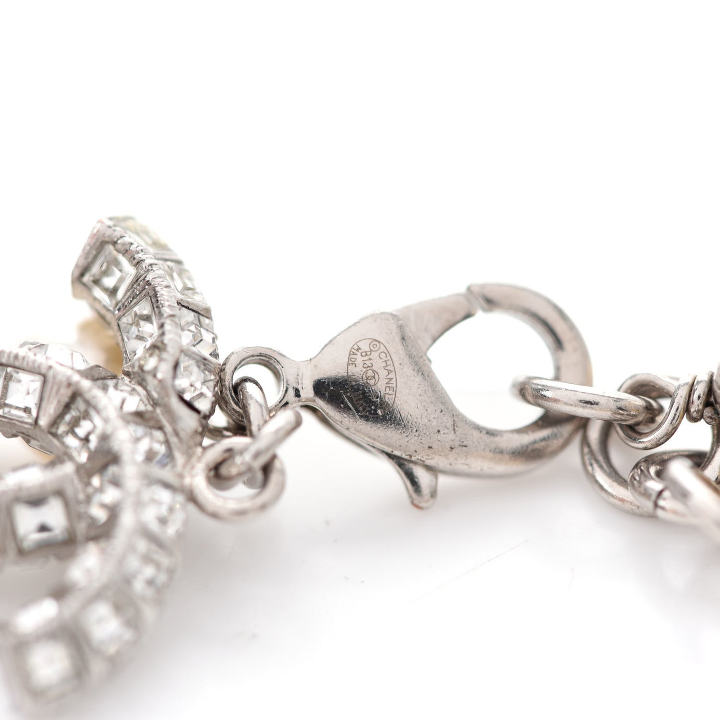 Baguette Crystal Pearl CC Bracelet Silver
