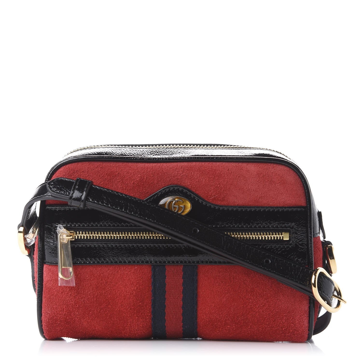 Gucci Suede Patent Web Mini Ophidia Shoulder Bag Red 1 of 11