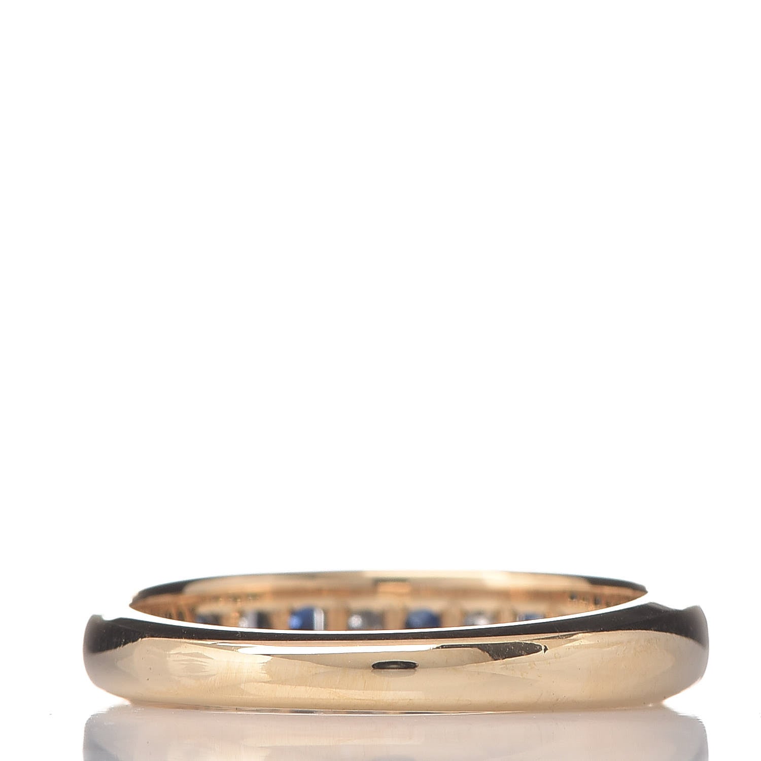 Tiffany 18K Yellow Gold Platinum Diamond Blue Sapphire 4mm Lucida Band Ring 52 6 4 of 8