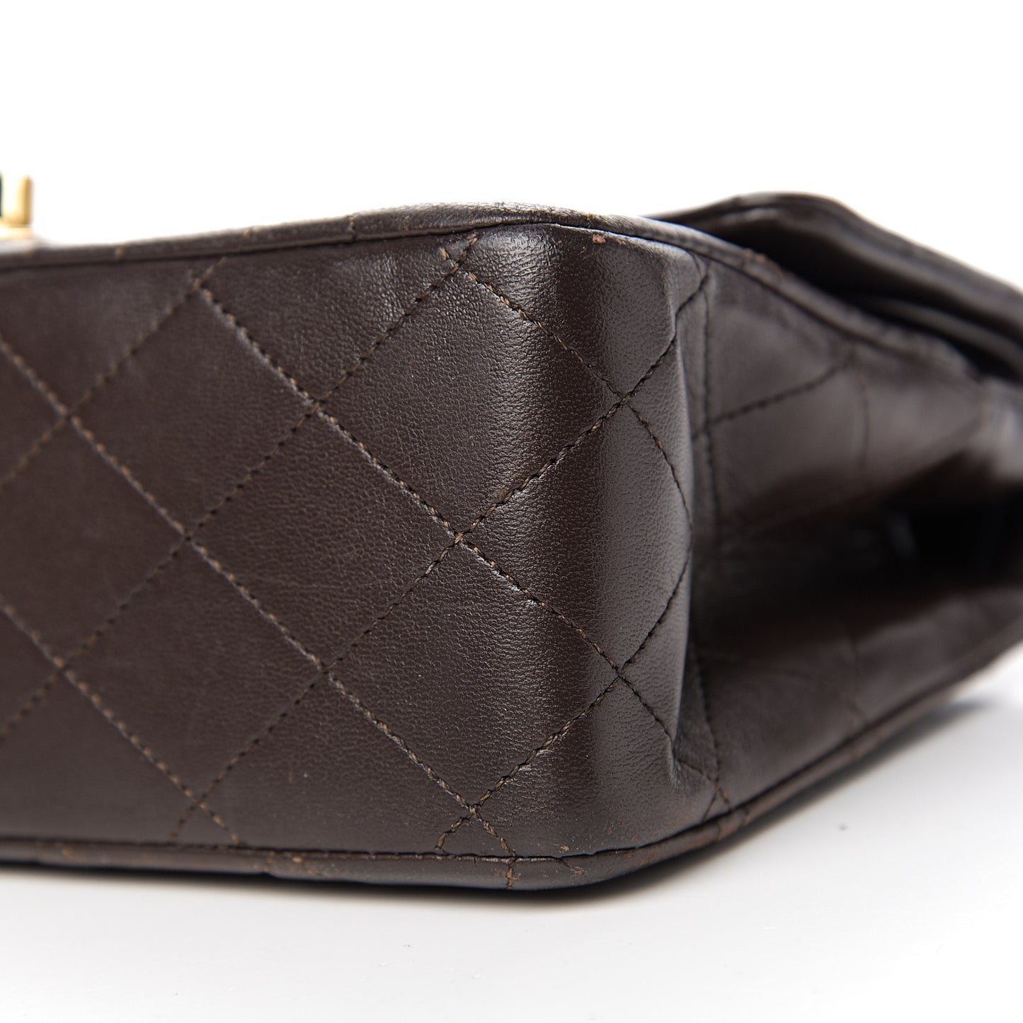 Lambskin Quilted Medium Double Flap Dark Brown