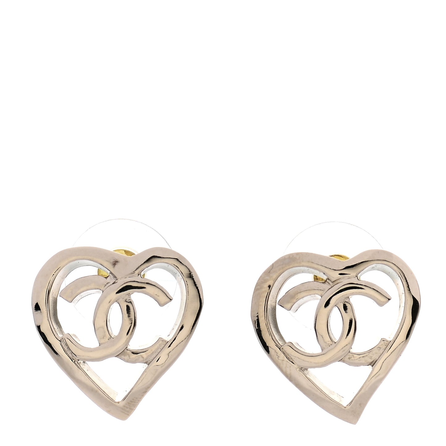 Metal CC Heart Coco In Love Earrings Gold