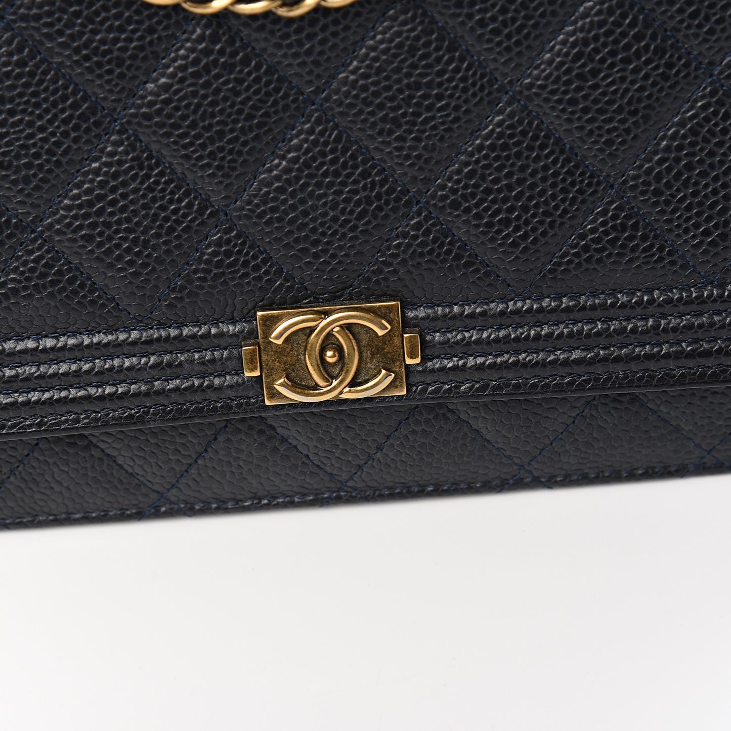 Caviar Quilted Boy Wallet On Chain WOC Navy