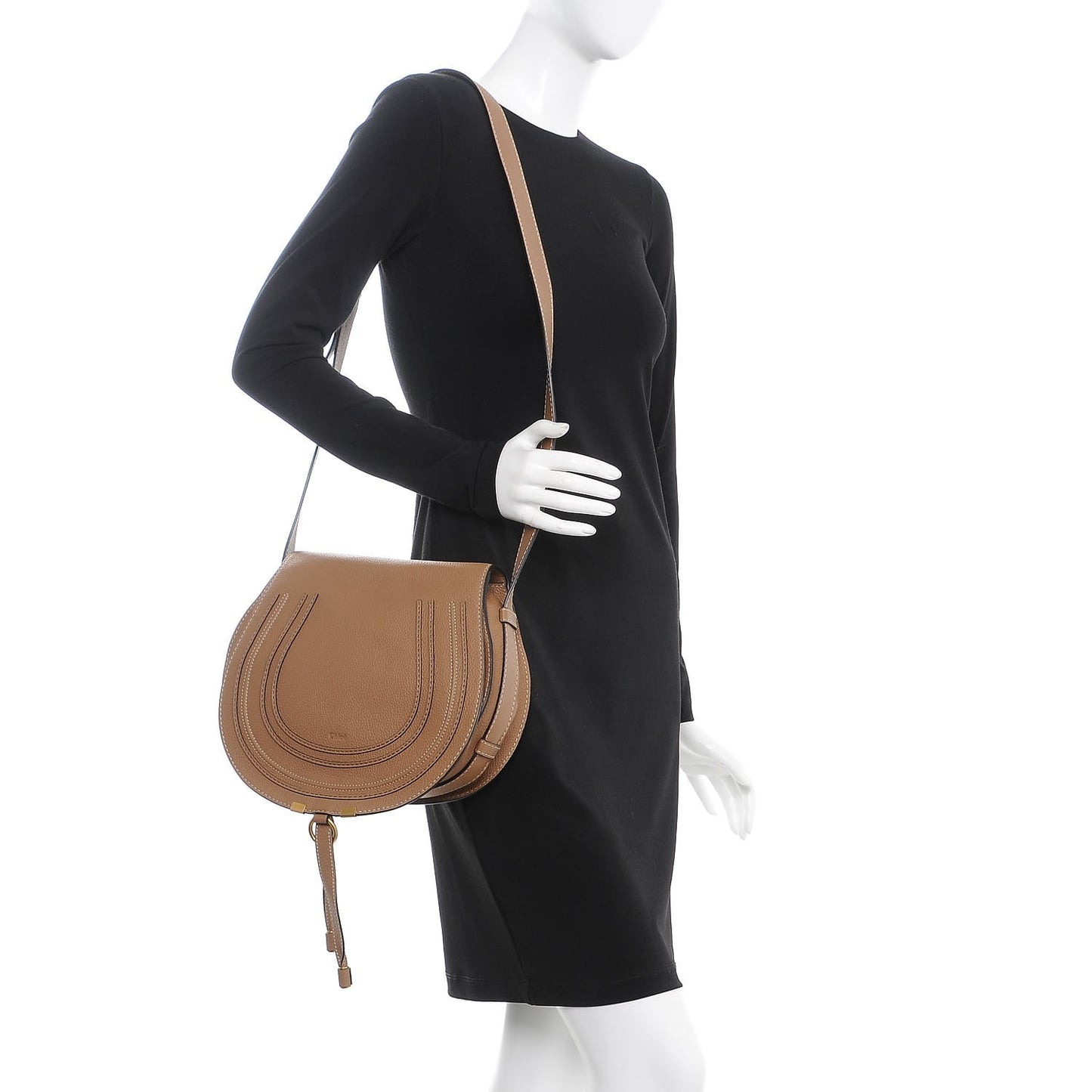 Calfskin Medium Marcie Round Crossbody Bag Nut