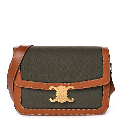 Celine Textile Natural Calfskin Classique Triomphe Khaki Tan 1 of 9