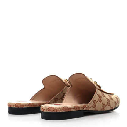 Gucci Canvas GG Monogram Horsebit Womens Princetown Slippers 37 Beige Ruggine Rust 4 of 8