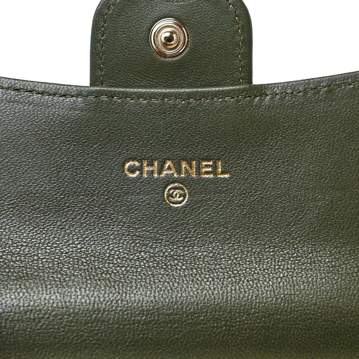 Lambskin Quilted Flap Card Holder Wallet Khaki