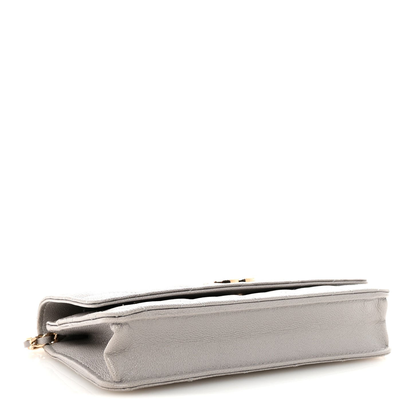 Caviar Quilted Studded CC Wallet On Chain WOC Grey